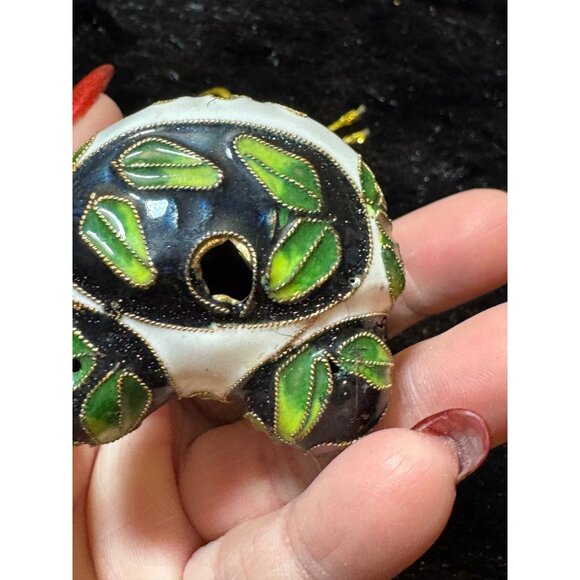 Cloisonné Panda Ornaments Set Of 2 With Gold Hanging Cord - Picture 4 of 9